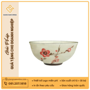 Bát cơm loe - Bộ bàn ăn men kem vẽ Đào đỏ