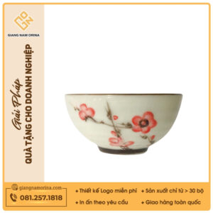 Bát súp - Bộ bàn ăn men kem vẽ Đào đỏ