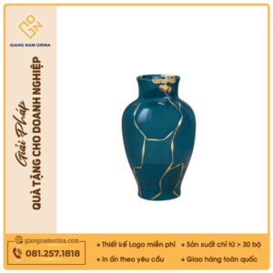 Bình hoa cổ lọ men lam vẽ vàng H30