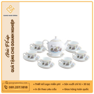 Bộ ấm trà Camelia sơn thuỷ kẻ chỉ vàng