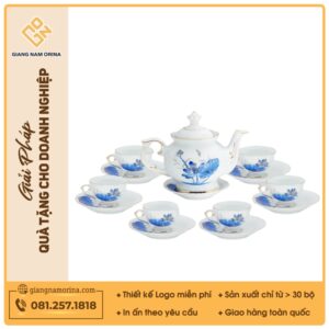 Bộ ấm trà Đài Các miệng lượn sen xanh vẽ vàng
