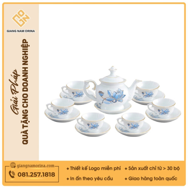 Bộ ấm trà Đài Các sen xanh kẻ vàng