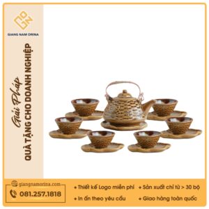 Bộ ấm trà Đan Hoa men hoàng thổ hoả biến