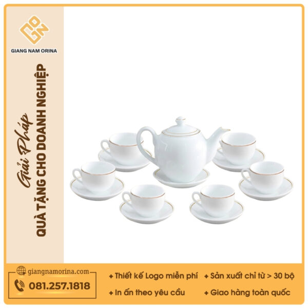 Bộ ấm trà dáng Minh Long kẻ chỉ vàng