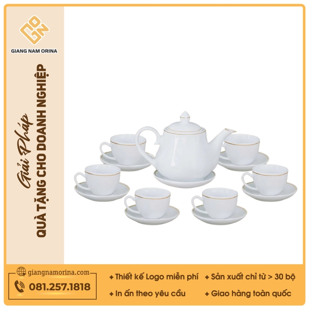 Bộ ấm trà Đức kẻ chỉ vàng