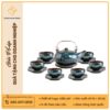 Bộ ấm trà Giang Tây lòng hoa đế khía men xanh đen hoả biến