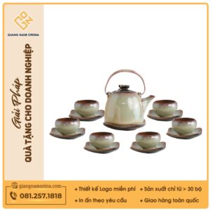 Bộ ấm trà Kim Hoa men ghi hoả biến