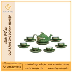Bộ ấm trà Kỳ lân men lục sen vàng