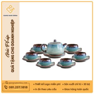 Bộ ấm trà Lưu Ly men ngọc hoả biến