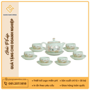 bộ ấm trà lưu ly sen chép kẻ vàng