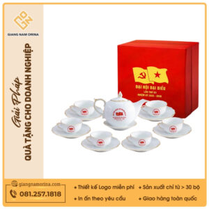 Bộ ấm trà Mẫu Đơn kẻ vàng