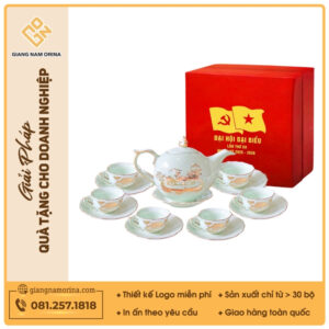 Bộ ấm trà Mẫu Đơn men ngọc hào gia kẻ vàng