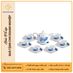 Bộ ấm trà Mẫu Đơn sen chuồn xanh chỉ vàng