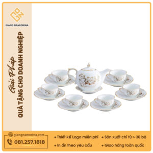 Bộ ấm trà Mẫu Đơn sen vàng kẻ chỉ vàng - Mẫu 04