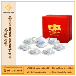 Bộ ấm trà Mẫu Đơn sen xanh kẻ vàng