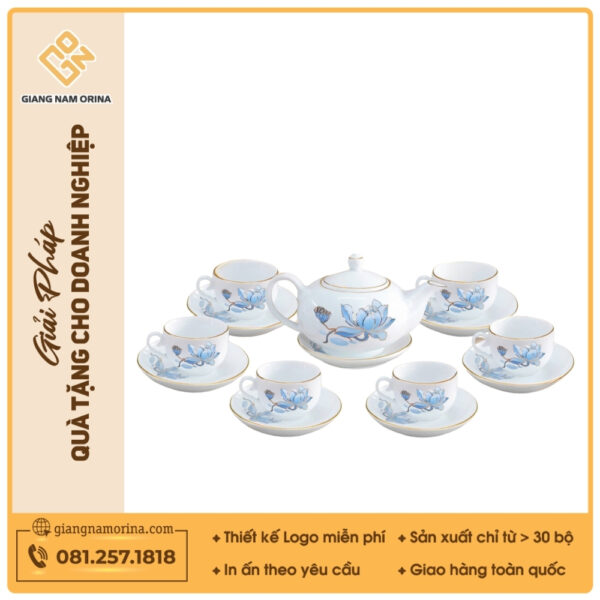 Bộ ấm trà Minh Nguyệt sen xanh kẻ chỉ vàng