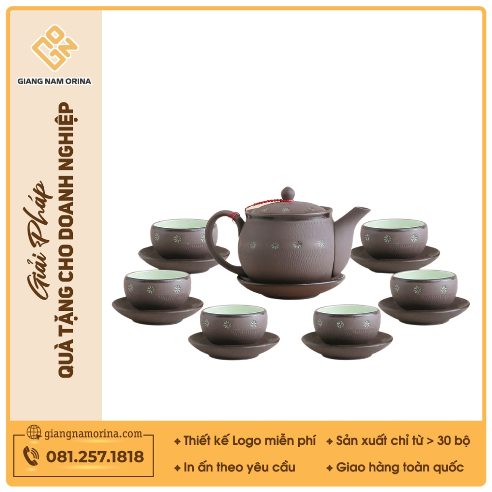 Bộ ấm trà Ngọc Khánh tử sa khắc hoa xanh 1 Bộ ấm trà Ngọc Khánh tử sa khắc hoa xanh