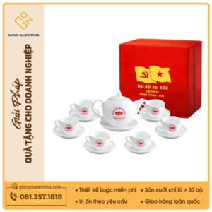 Bộ ấm trà Ngọn lửa kẻ chỉ vàng in logo