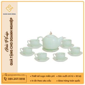 Bộ ấm trà Ngọn lửa men ngọc kẻ chỉ vàng