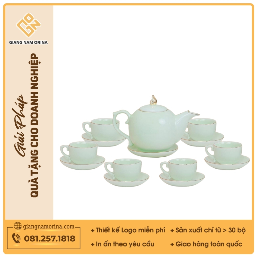 Bộ ấm trà Ngọn lửa men ngọc kẻ chỉ vàng 1 Bộ ấm trà Ngọn lửa men ngọc kẻ chỉ vàng