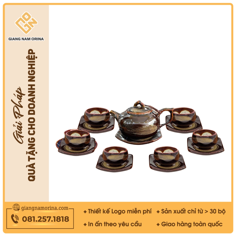 Bộ ấm trà quả hồng lòng hoa men nâu hoả biến 1 Bộ ấm trà quả hồng lòng hoa men nâu hoả biến