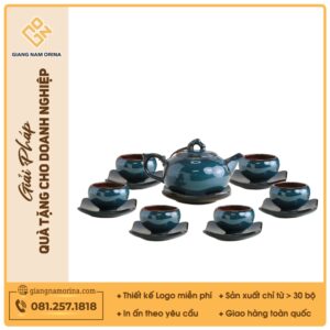 Bộ ấm trà quả hồng men lam hoả biến