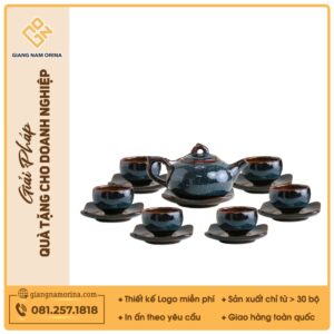 Bộ ấm trà quả hồng vân đá men hoả biến