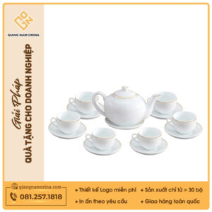 Bộ ấm trà quai lượn kẻ chỉ vàng