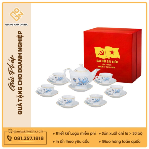 Bộ ấm trà Thần Đèn sen xanh kẻ vàng