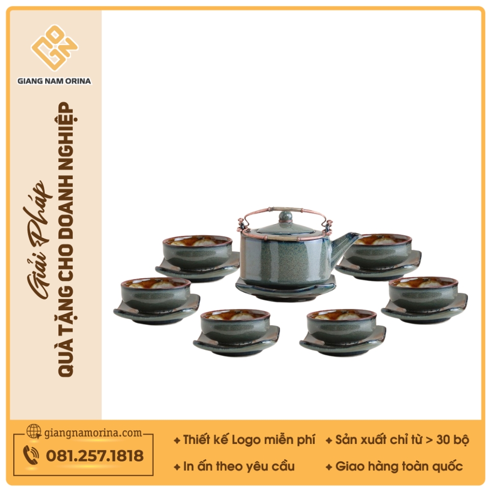 Bộ ấm trà Thanh Hoa men ghi hoả biến 1 Bộ ấm trà Thanh Hoa men ghi hoả biến