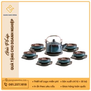 Bộ ấm trà Thanh Hoa men lam hoả biến