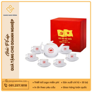 Bộ ấm trà Trăng Khuyết kẻ vàng