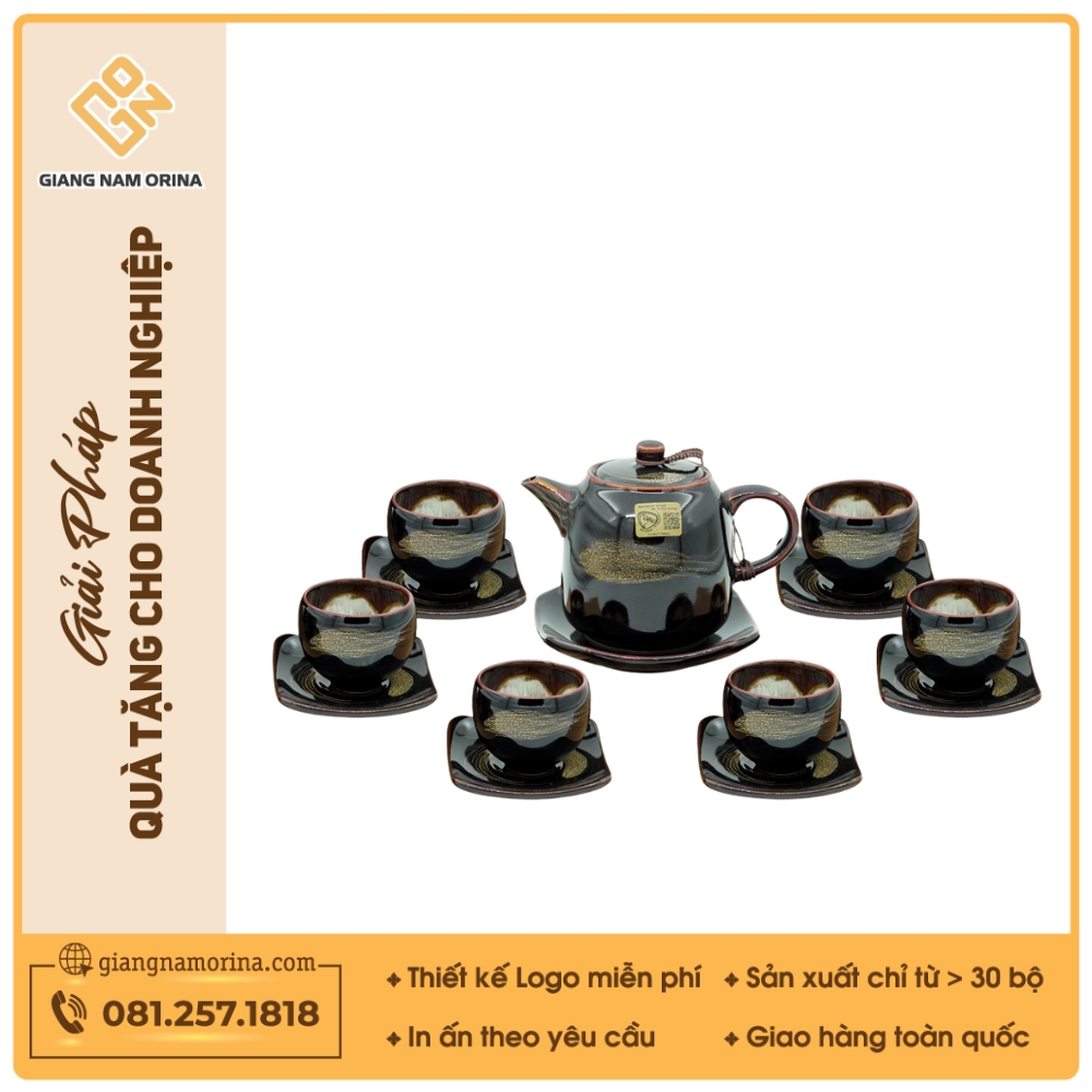 Bộ ấm trà Vân Giang men nâu hoả biến 1 Bộ ấm trà Vân Giang men nâu hoả biến