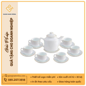 Bộ ấm trà vuông cao kẻ chỉ vàng