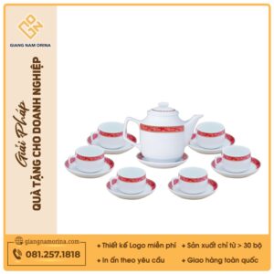 Bộ ấm trà vuông cao viền chim hạc