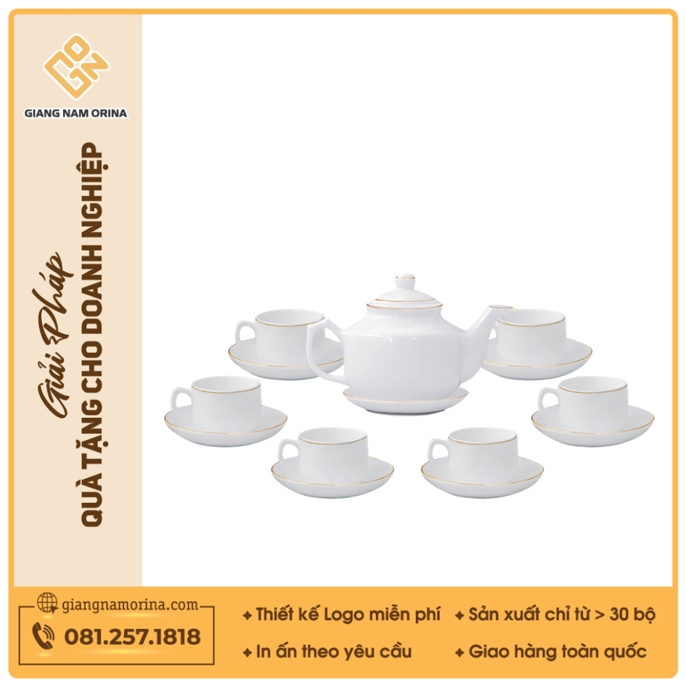 Bộ ấm trà vuông thấp kẻ chỉ vàng 1 Bộ ấm trà vuông thấp kẻ chỉ vàng