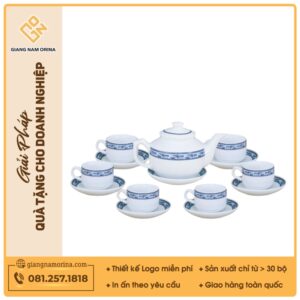 Bộ ấm trà vuông thấp viền chim hạc