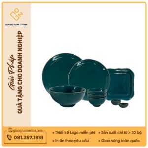 Bộ bàn ăn 12 món men lam chỉ vàng