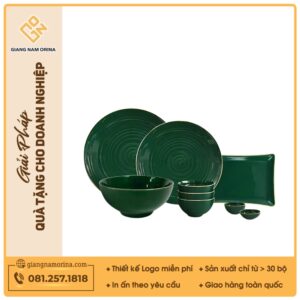Bộ bàn ăn 12 món men lục chỉ vàng
