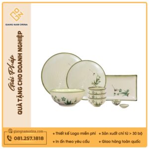 Bộ bàn ăn 12 món men ngà đào chuồn