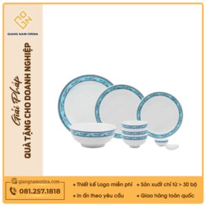 Bộ bàn ăn 12 món men trắng viền hạc xanh