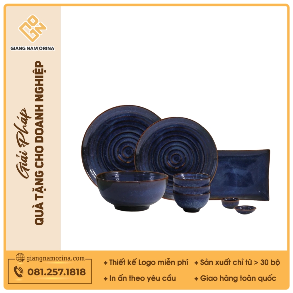 Bộ bàn ăn 12 món men xanh hoả biến 1 Bộ bàn ăn 12 món men xanh hoả biến