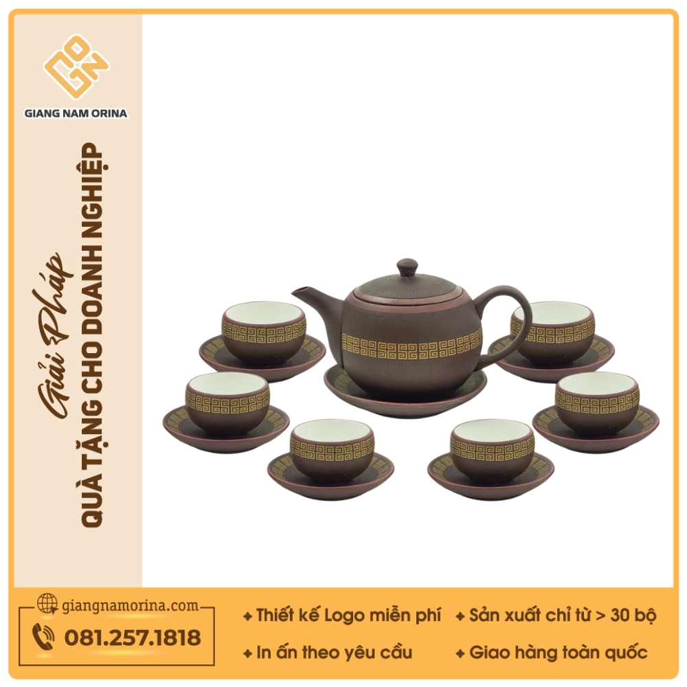 Bộ trà ấm trăng tròn tử sa trống đồng 1 Bộ trà ấm trăng tròn tử sa trống đồng