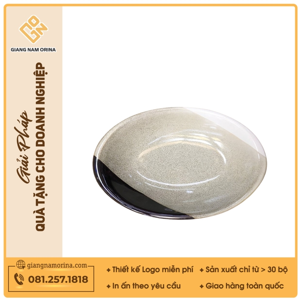Đĩa bầu dục sâu - Bộ bàn ăn men ba màu 1 Đĩa bầu dục sâu - Bộ bàn ăn men ba màu