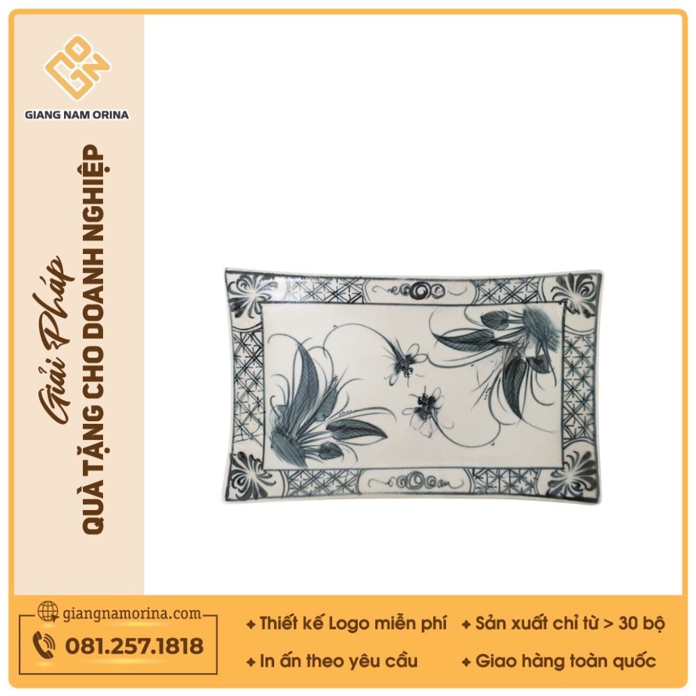 Đĩa chữ nhật - Bộ bàn ăn men rạn vẽ chuồn xanh 1 Đĩa chữ nhật - Bộ bàn ăn men rạn vẽ chuồn xanh