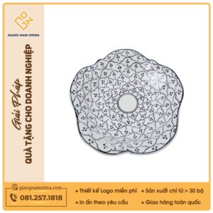 Đĩa lá đào - Bộ bàn ăn men xanh Hoa bèo