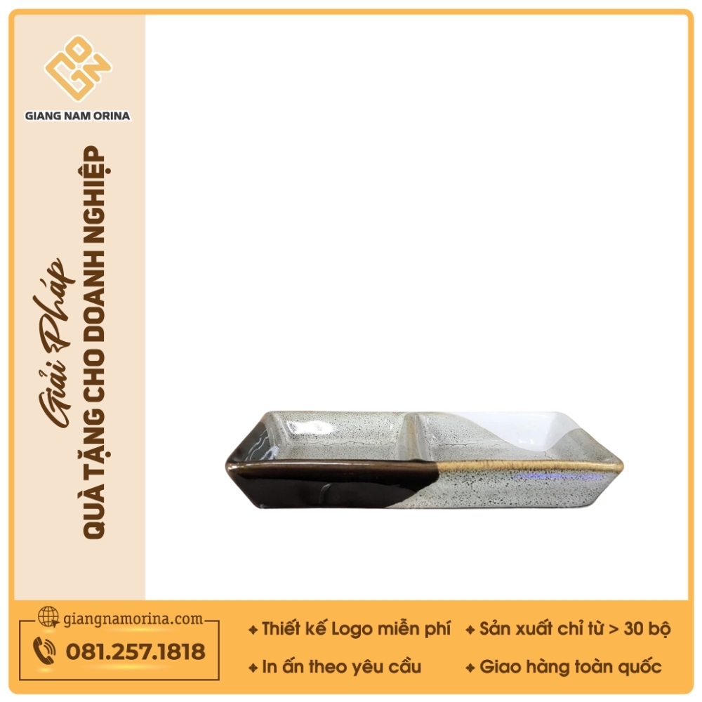 Gia vị chữ nhật 2 ngăn - Bộ bàn ăn men ba màu 1 Gia vị chữ nhật 2 ngăn - Bộ bàn ăn men ba màu