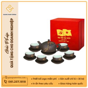 Quà tặng Đại hội Đảng - Bộ ấm trà Minh nguyệt hồng sa nâu sen vàng