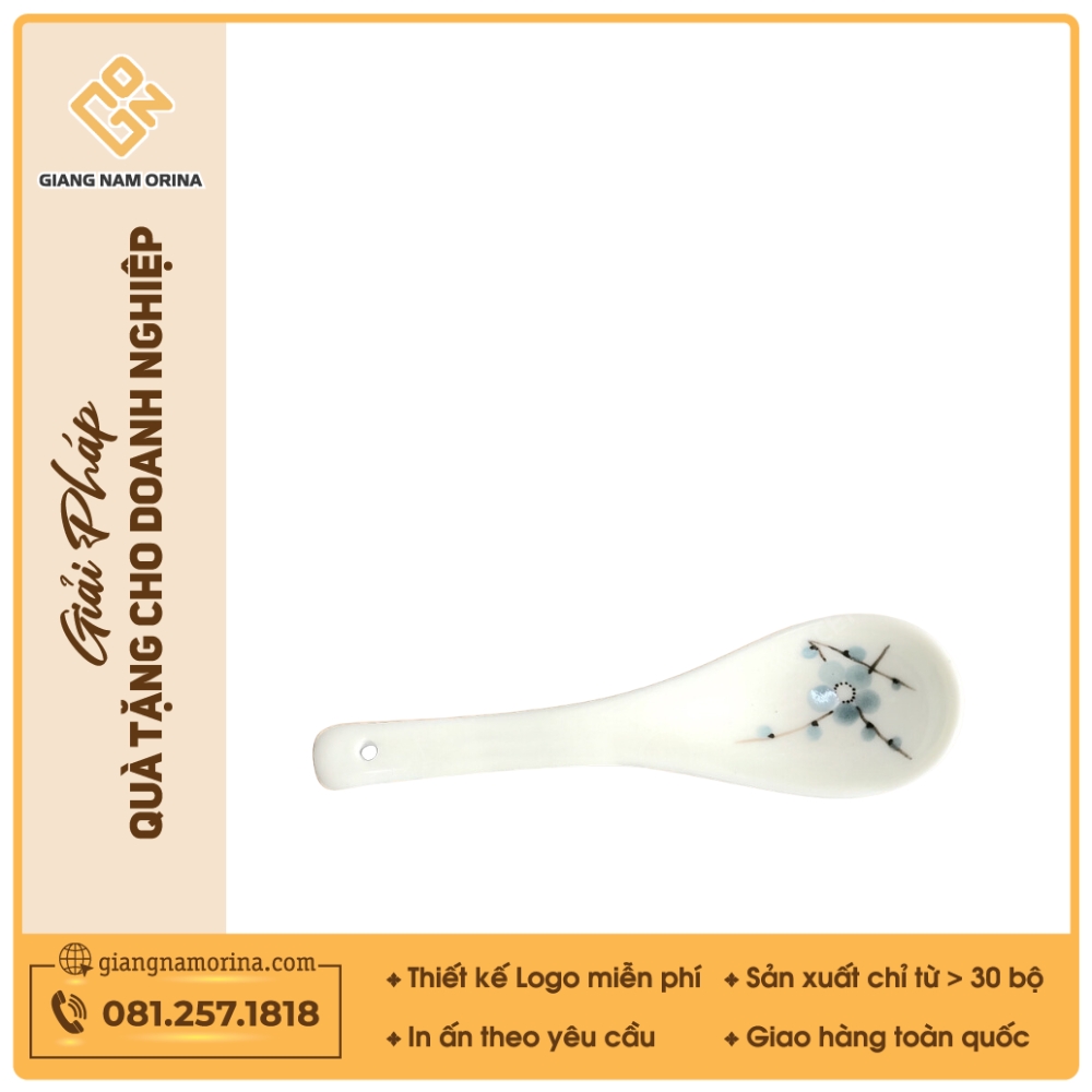 Thìa cơm - Bộ bàn ăn men kem vẽ Đào xanh 1 Thìa cơm - Bộ bàn ăn men kem vẽ Đào xanh