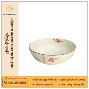 Tô yêu - Bộ bàn ăn men kem vẽ Đào đỏ